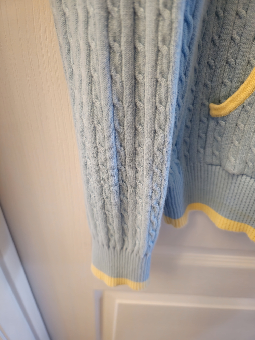 Tommy Hilfiger Light Blue Zip-Up Cable Knit Hoodie with Yellow Trim - Picture 5 of 10